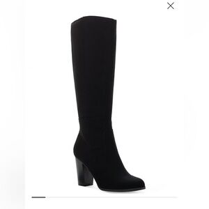 Extra Wide Calf Black Suede Knee High Heeled Boots